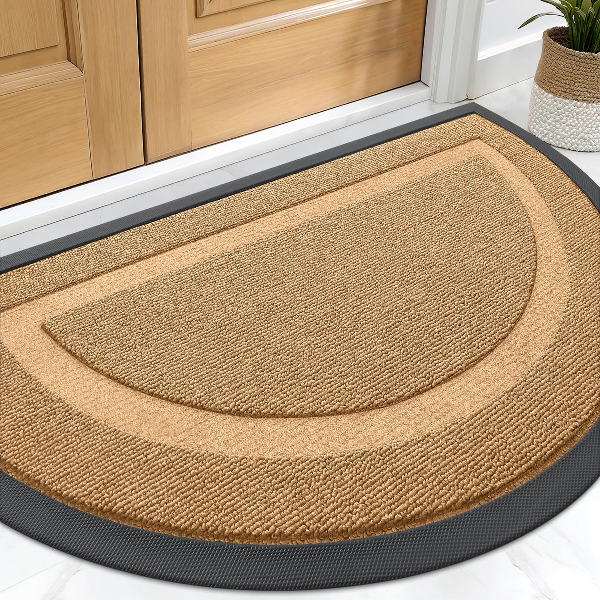 OLANLY Half Circle Front Door Mat Butter Yellow front view