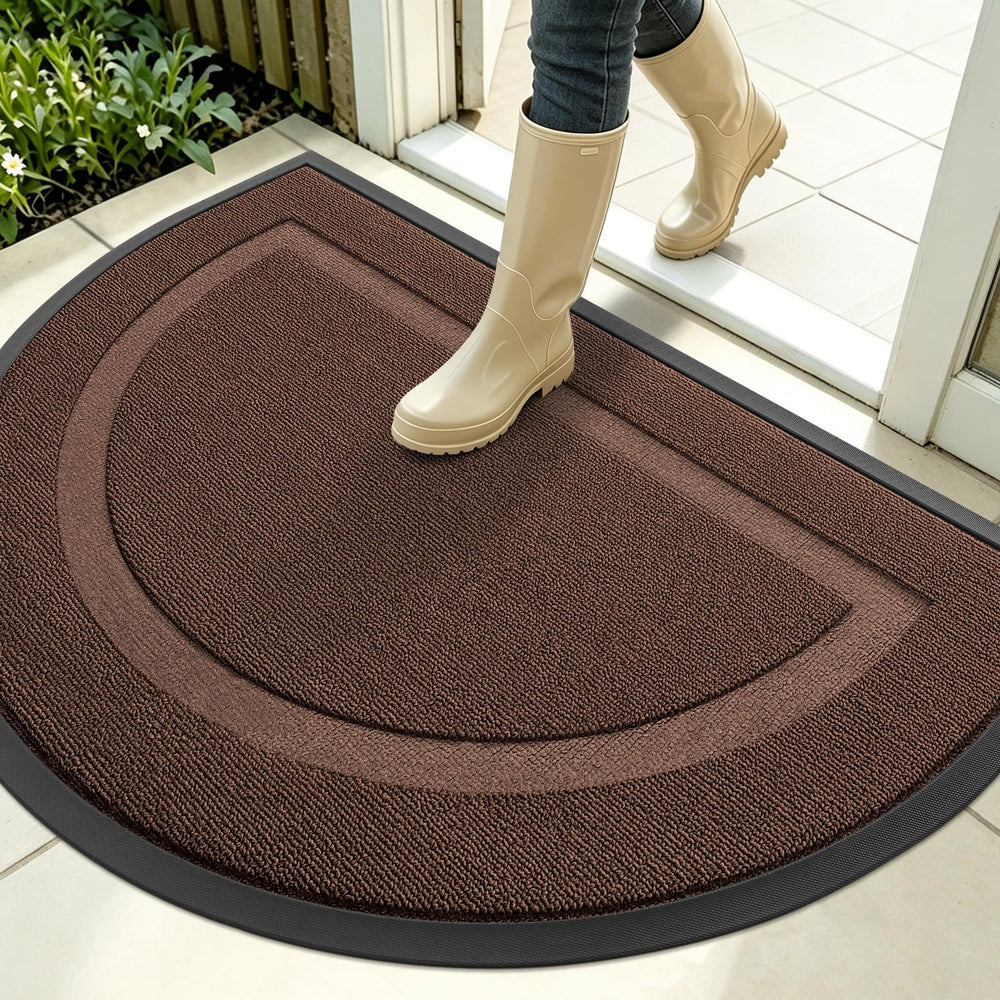 OLANLY Half Circle Front Door Mat chocolate brown front view
