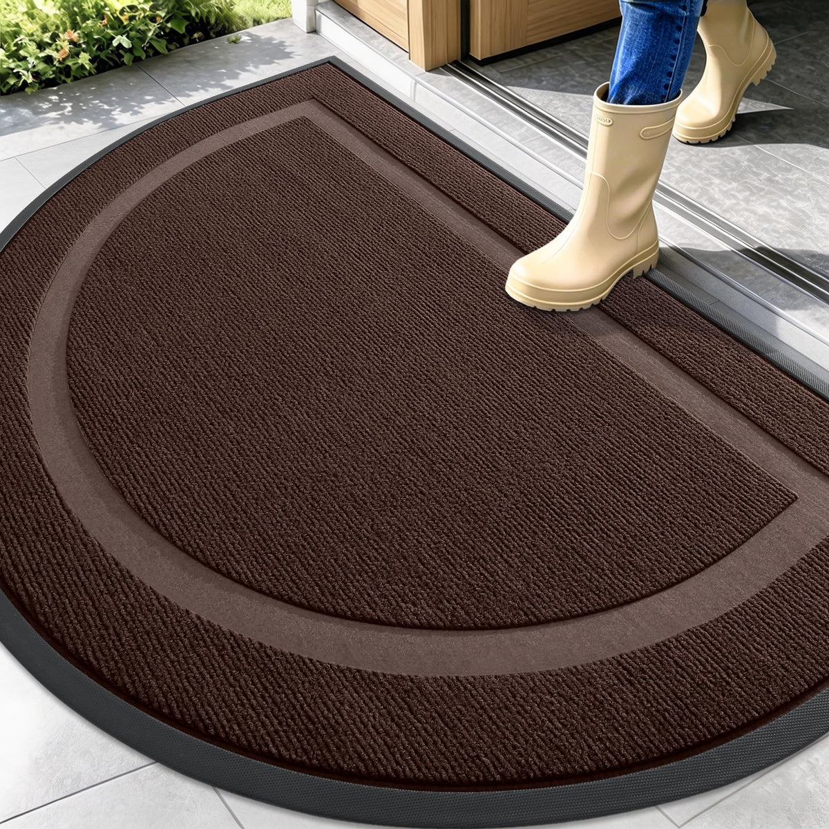 OLANLY Half Circle Front Door Mat dark brown front view