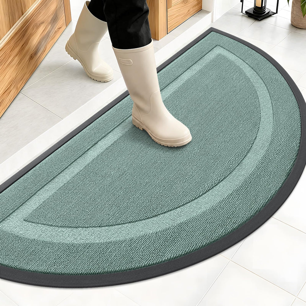 OLANLY Half Circle Front Door Mat front view in grayish green