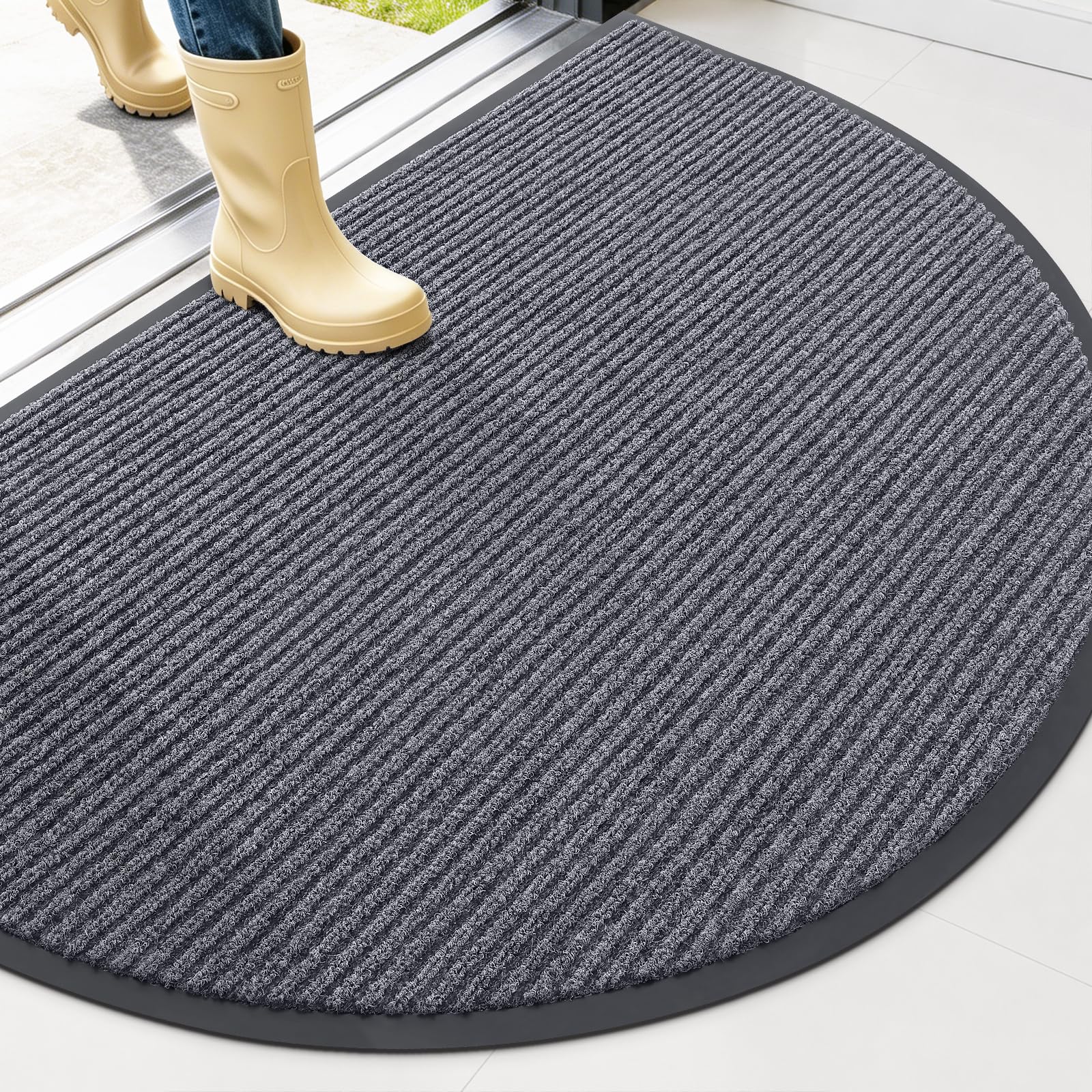 OLANLY Half Circle Front Door Mat Grey front view