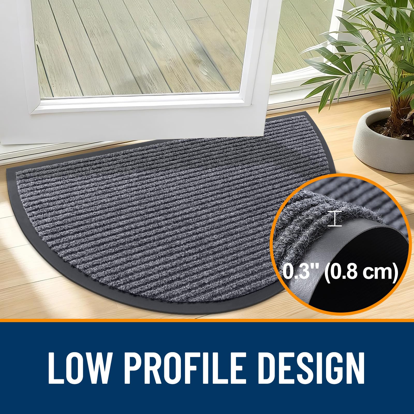 OLANLY Half Circle Front Door Mat grey in entryway setting