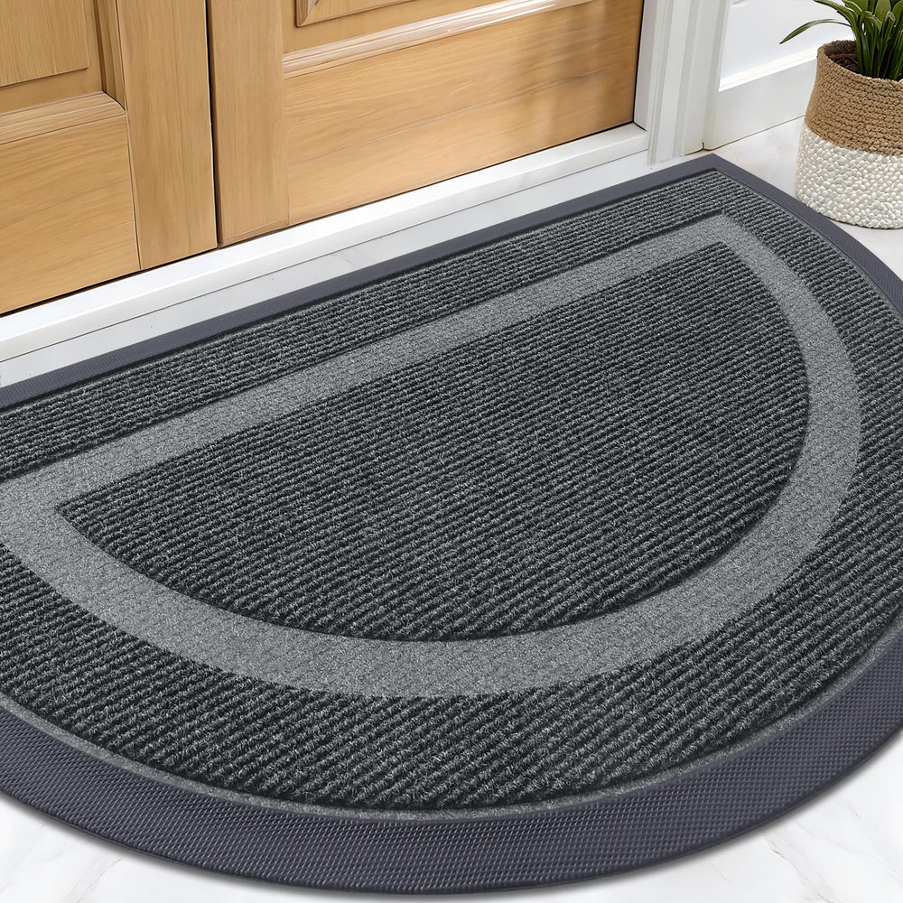 OLANLY Half Circle Front Door Mat Grey side view