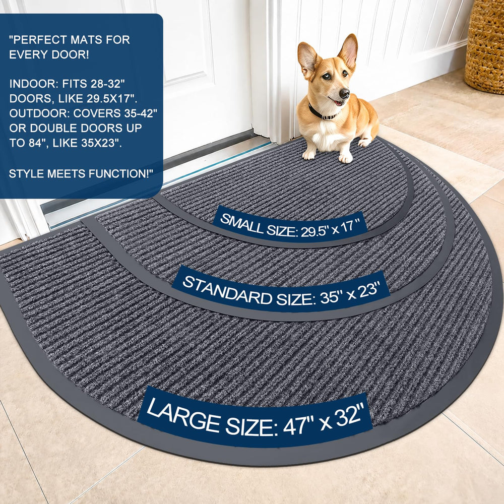 OLANLY Half Circle Front Door Mat grey side view