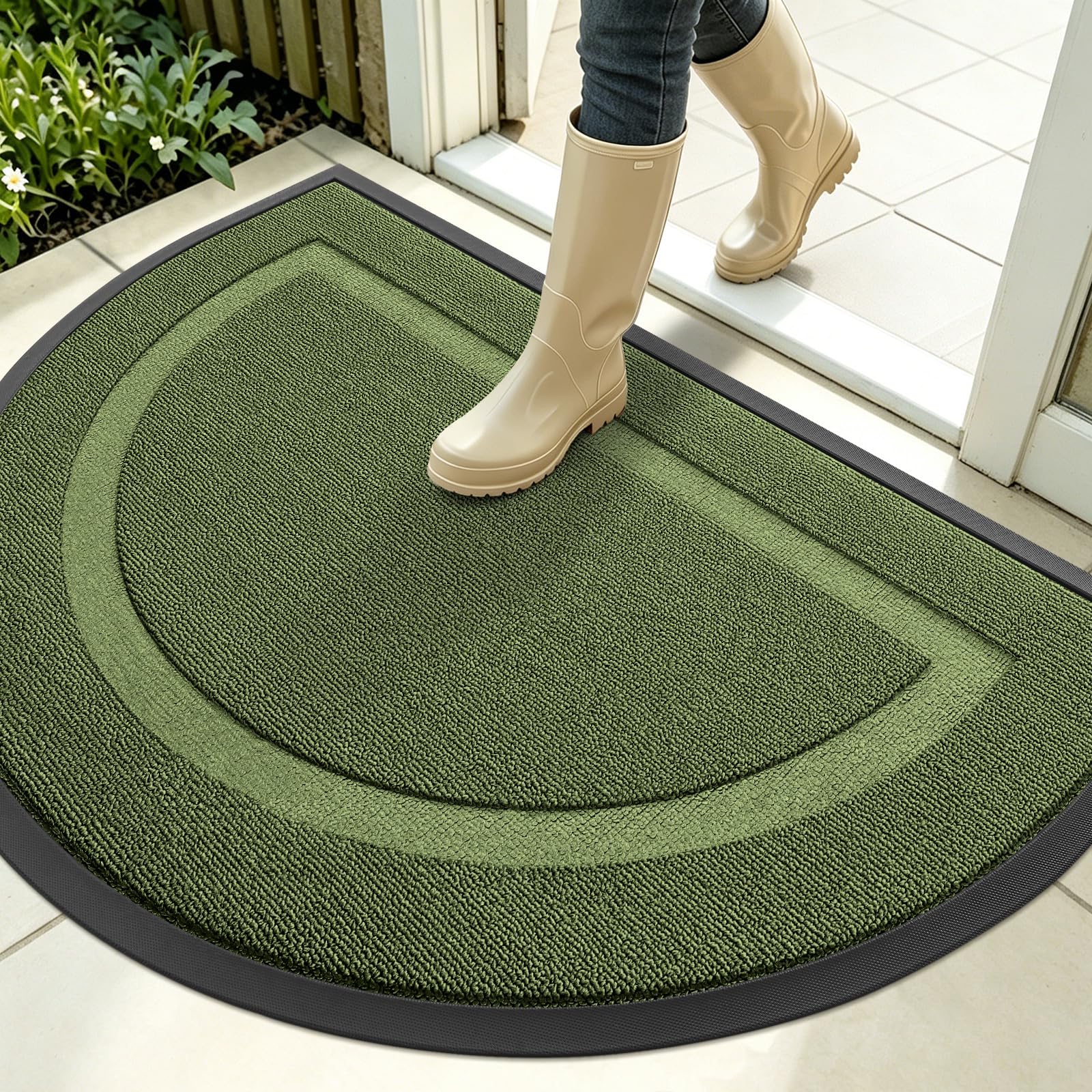 OLANLY Half Circle Front Door Mat in Classic Green front view