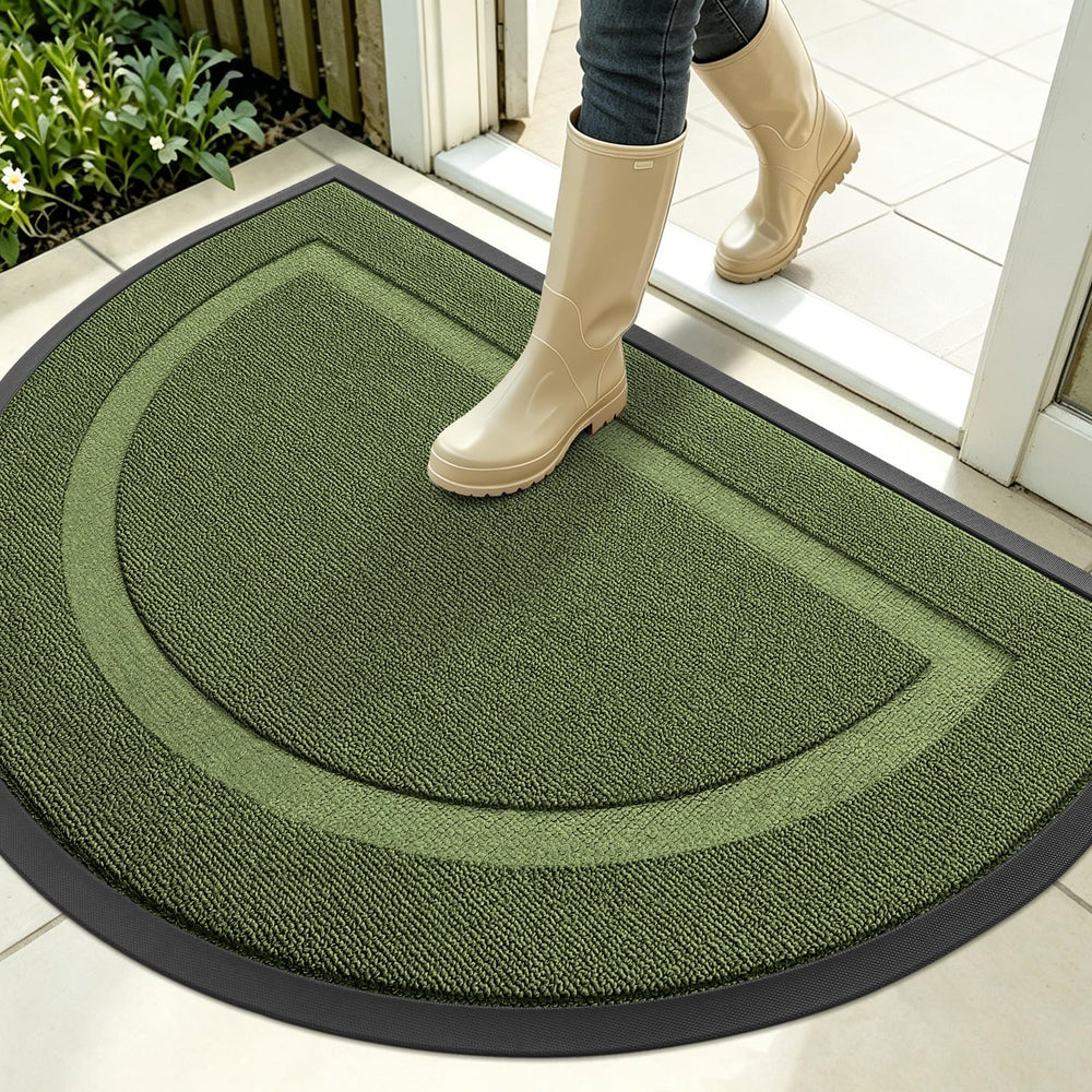 OLANLY Half Circle Front Door Mat in Classic Green front view