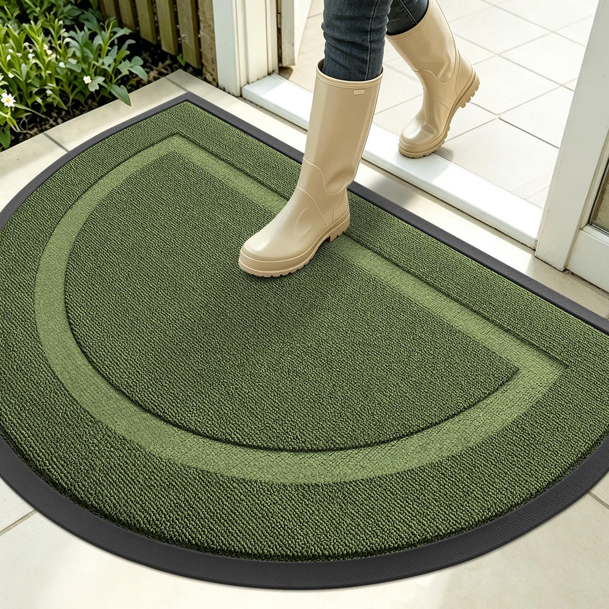 OLANLY Half Circle Front Door Mat in Classic Green front view