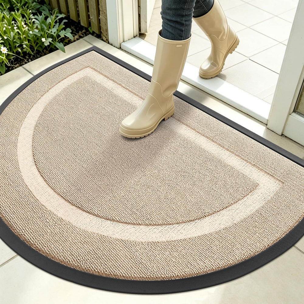 OLANLY Half Circle Front Door Mat in off-white, front view