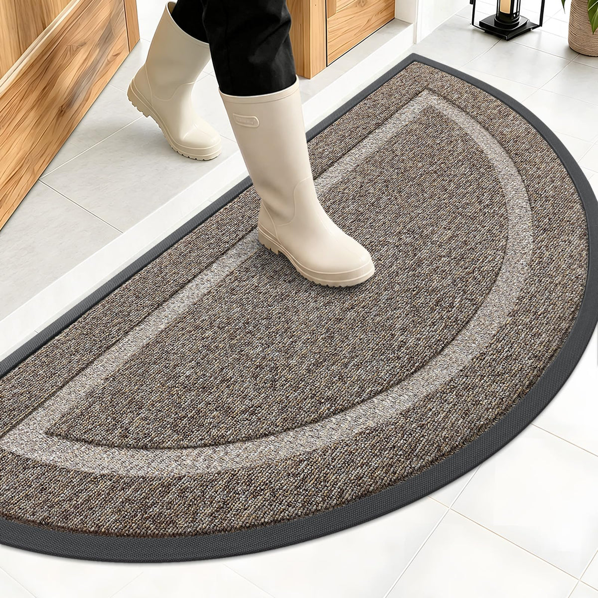 OLANLY Half Circle Front Door Mat khaki and white design front view