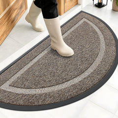 OLANLY Half Circle Front Door Mat khaki and white design front view