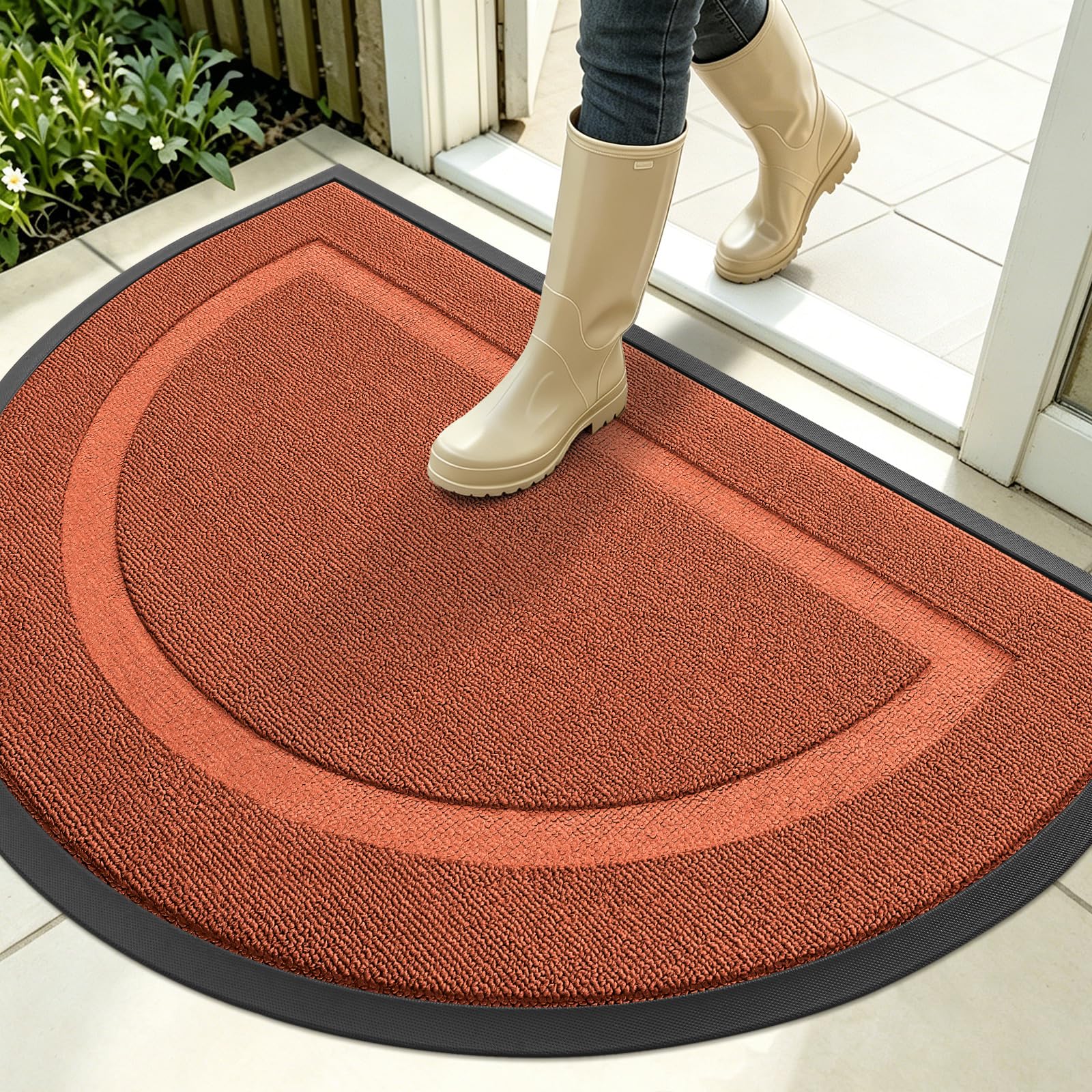 OLANLY Half Circle Front Door Mat vermillion red front view