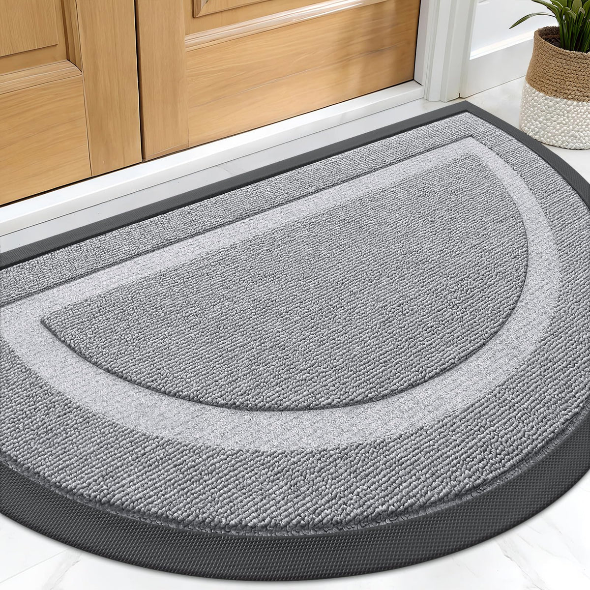 OLANLY Half Circle Outdoor Doormat front view, silver gray color