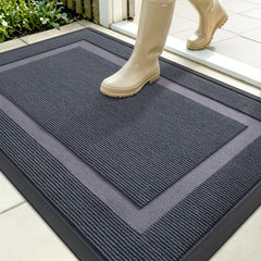 OLANLY heavy-duty door mat front view in light grey