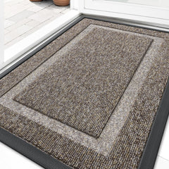 OLANLY Heavy-Duty Doormat 59x34, Khaki and White front view