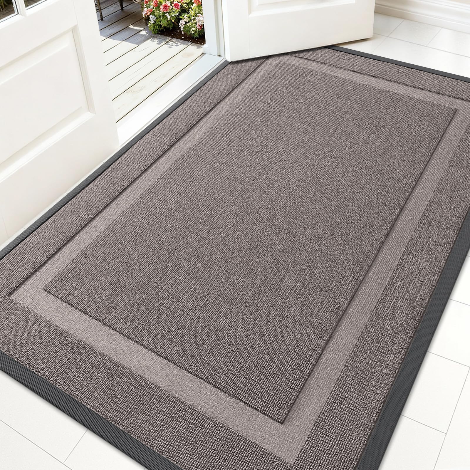 OLANLY Heavy-Duty Doormat front view in taupe