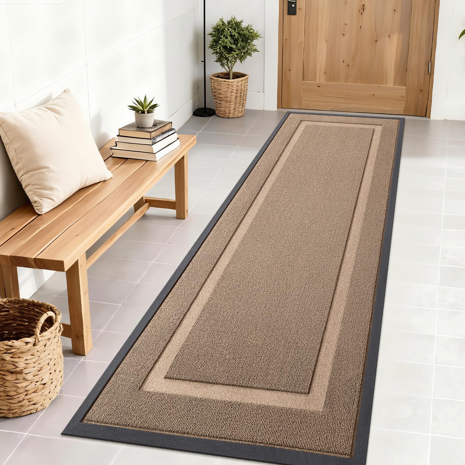 OLANLY Heavy-Duty Rubber Door Mat front view in mocha