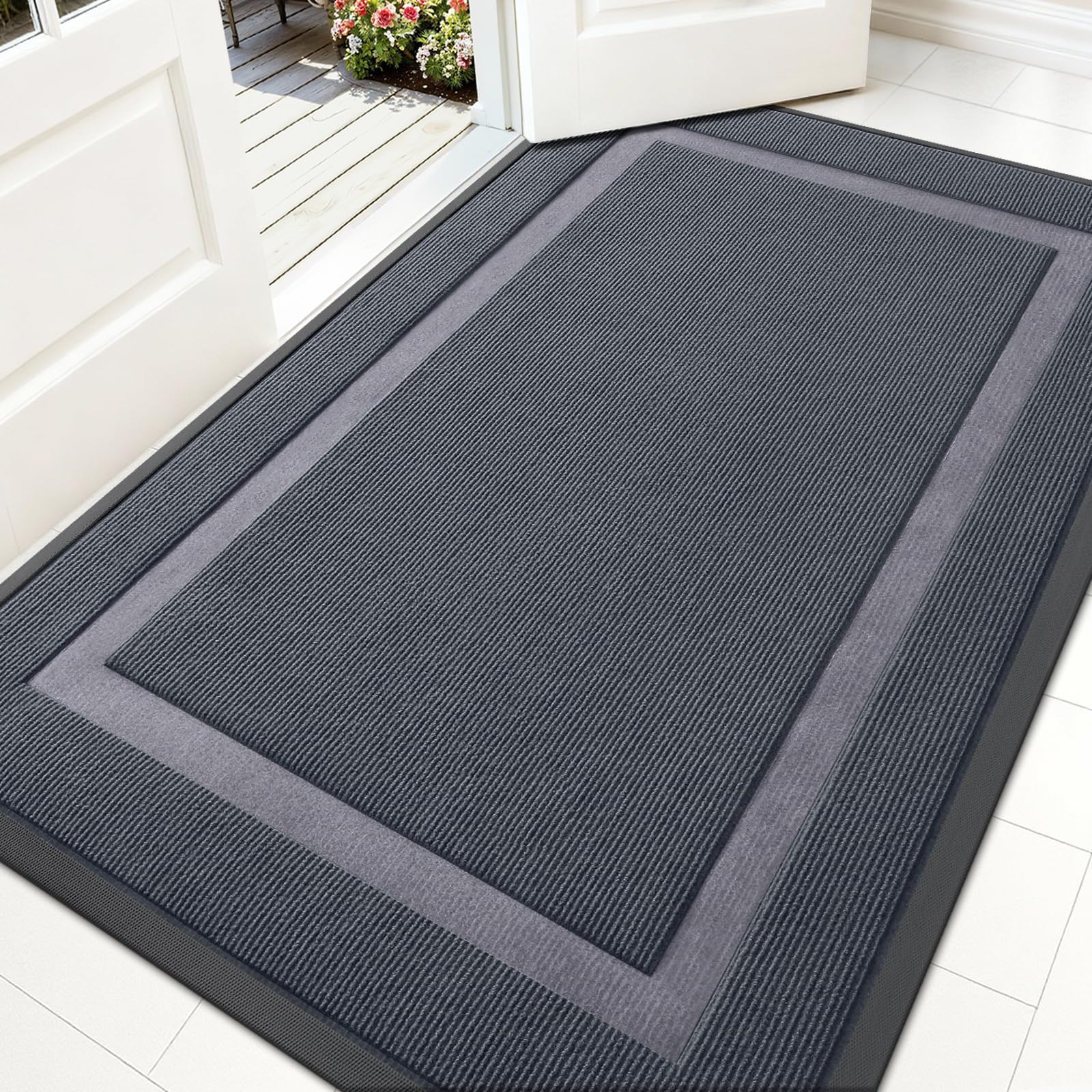 OLANLY Heavy-Duty Rubber Doormat 59" x 34" in Light Grey