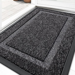 OLANLY Heavy-Duty Rubber Doormat front view, black and white design