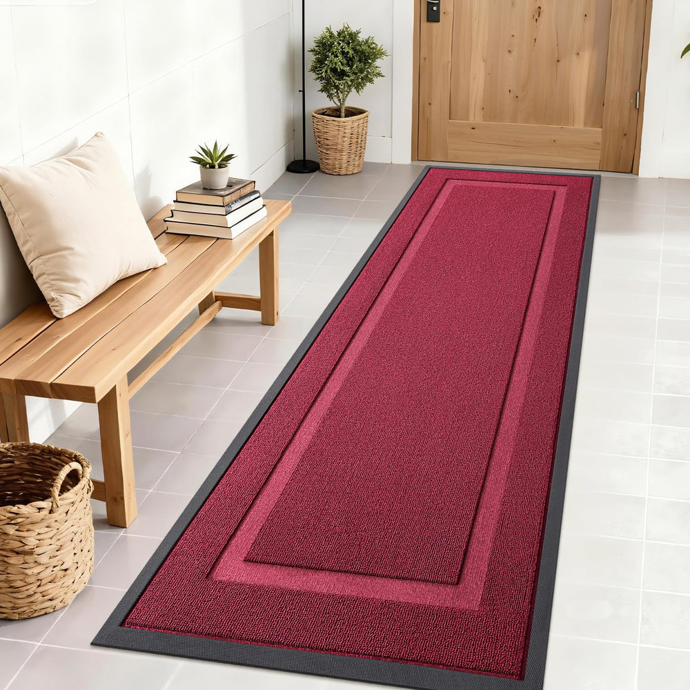 OLANLY Heavy-Duty Rubber Doormat front view, Burgundy