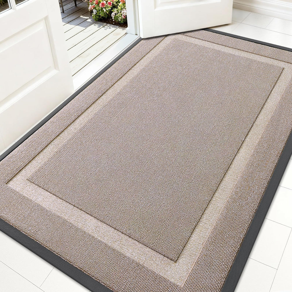 OLANLY Heavy-Duty Rubber Doormat front view, Camel colour