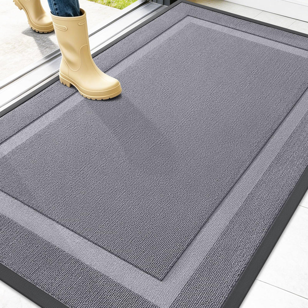 OLANLY Heavy-Duty Rubber Doormat front view, Classic Gray