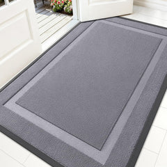 OLANLY Heavy-Duty Rubber Doormat front view, Classic Gray