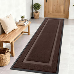 OLANLY heavy-duty rubber doormat front view, dark brown