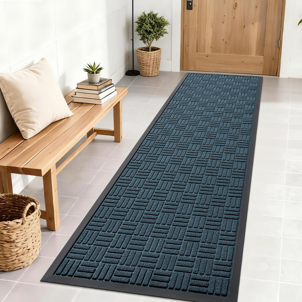 OLANLY Heavy-Duty Rubber Doormat front view in Lake Blue