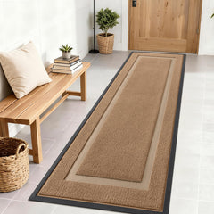 OLANLY Heavy-Duty Rubber Doormat front view in light brown