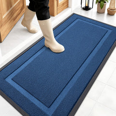 OLANLY heavy-duty rubber doormat front view, navy blue