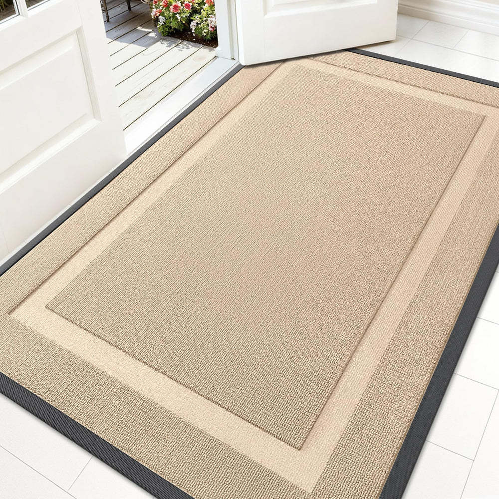 OLANLY Heavy-Duty Rubber Doormat front view, off-white