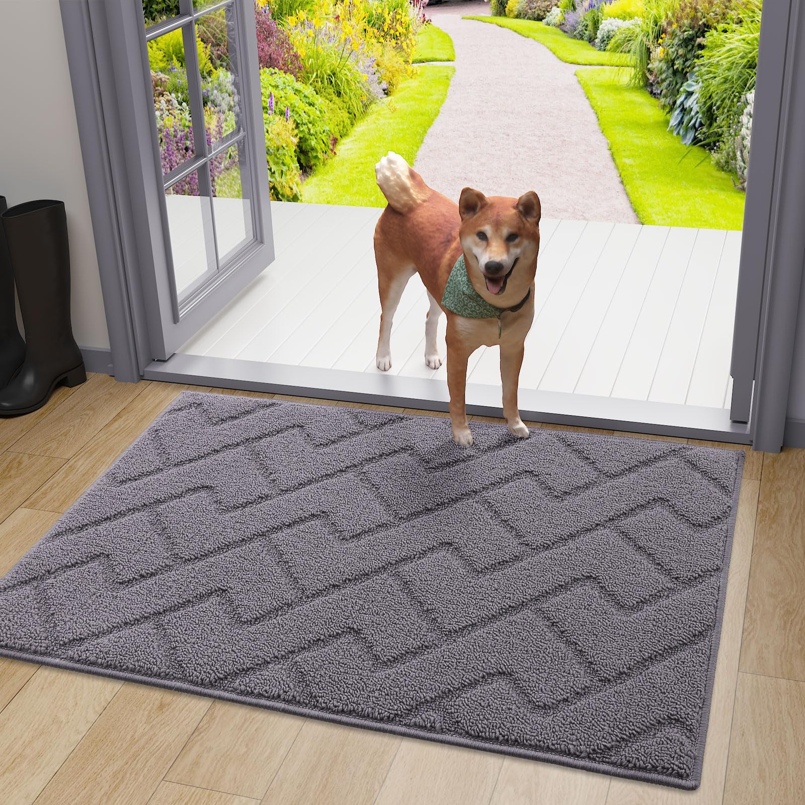 OLANLY Indoor Door Mat 32x20 grey rolled up for storage