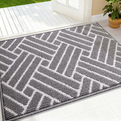 OLANLY Indoor Door Mat 36x24 grey front view with geometric pattern