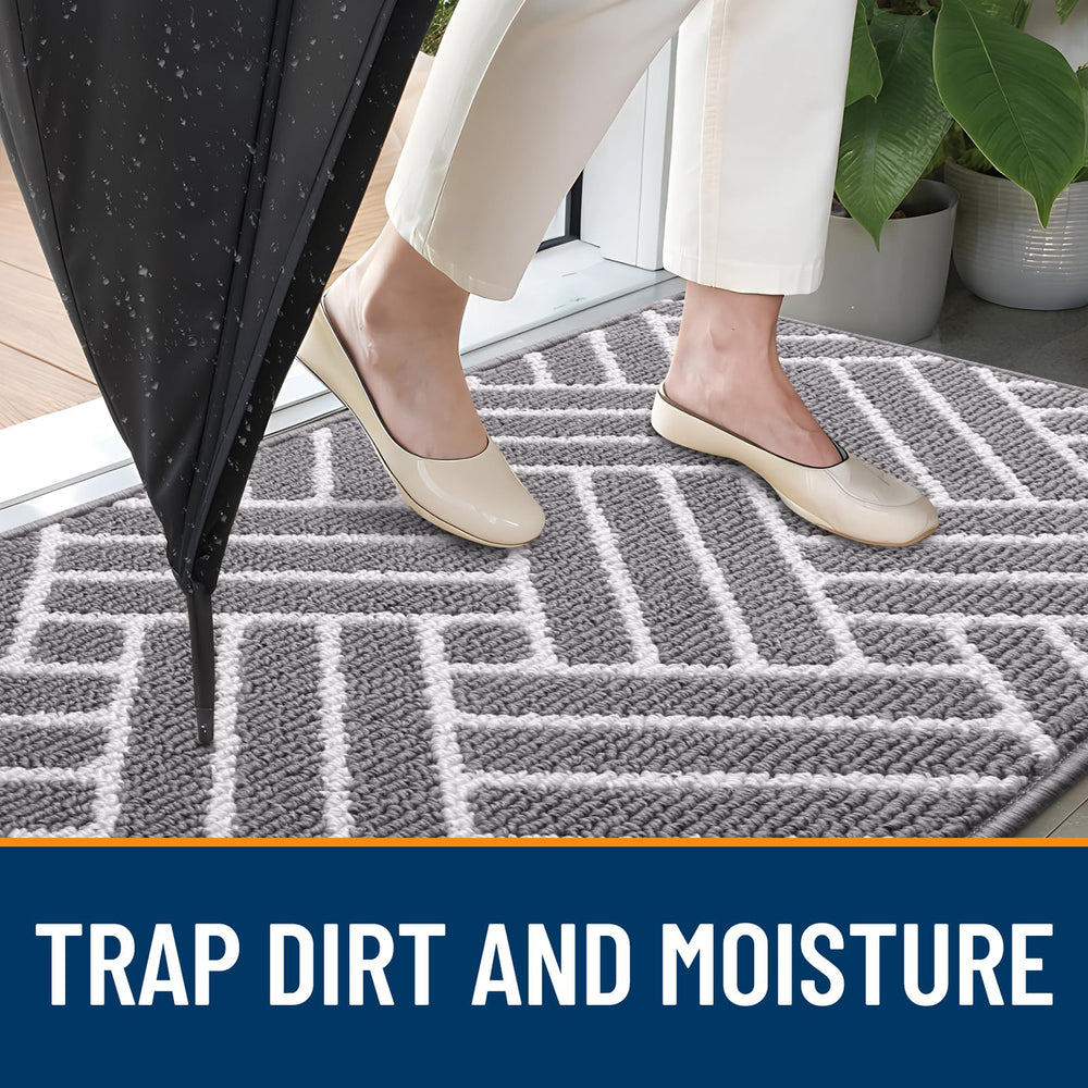 OLANLY Indoor Door Mat 36x24 grey side view showing TPR backing