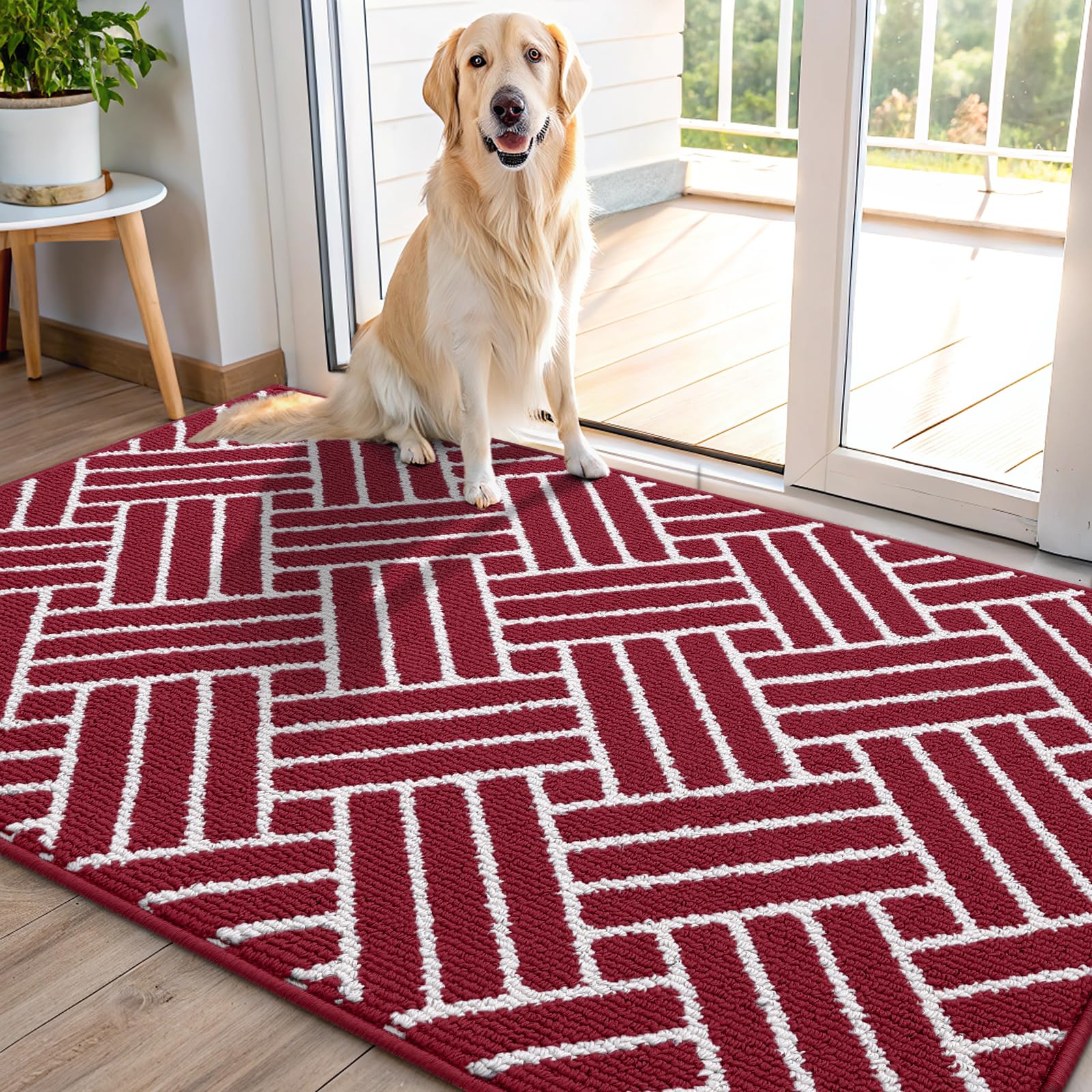OLANLY Indoor Door Mat 48x32 burgundy front view