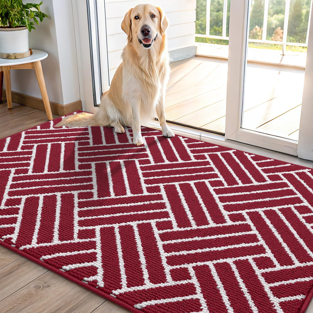 OLANLY Indoor Door Mat 48x32 burgundy front view