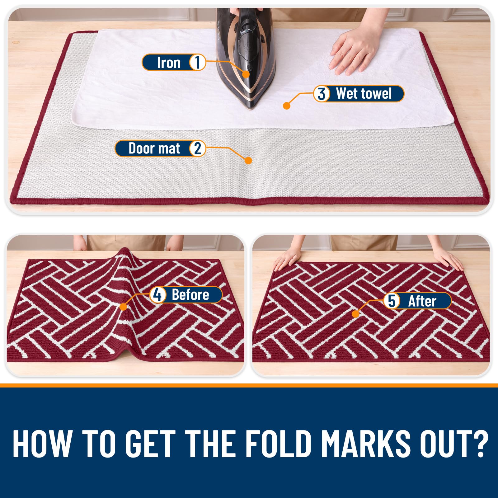 OLANLY Indoor Door Mat 48x32 burgundy packaging