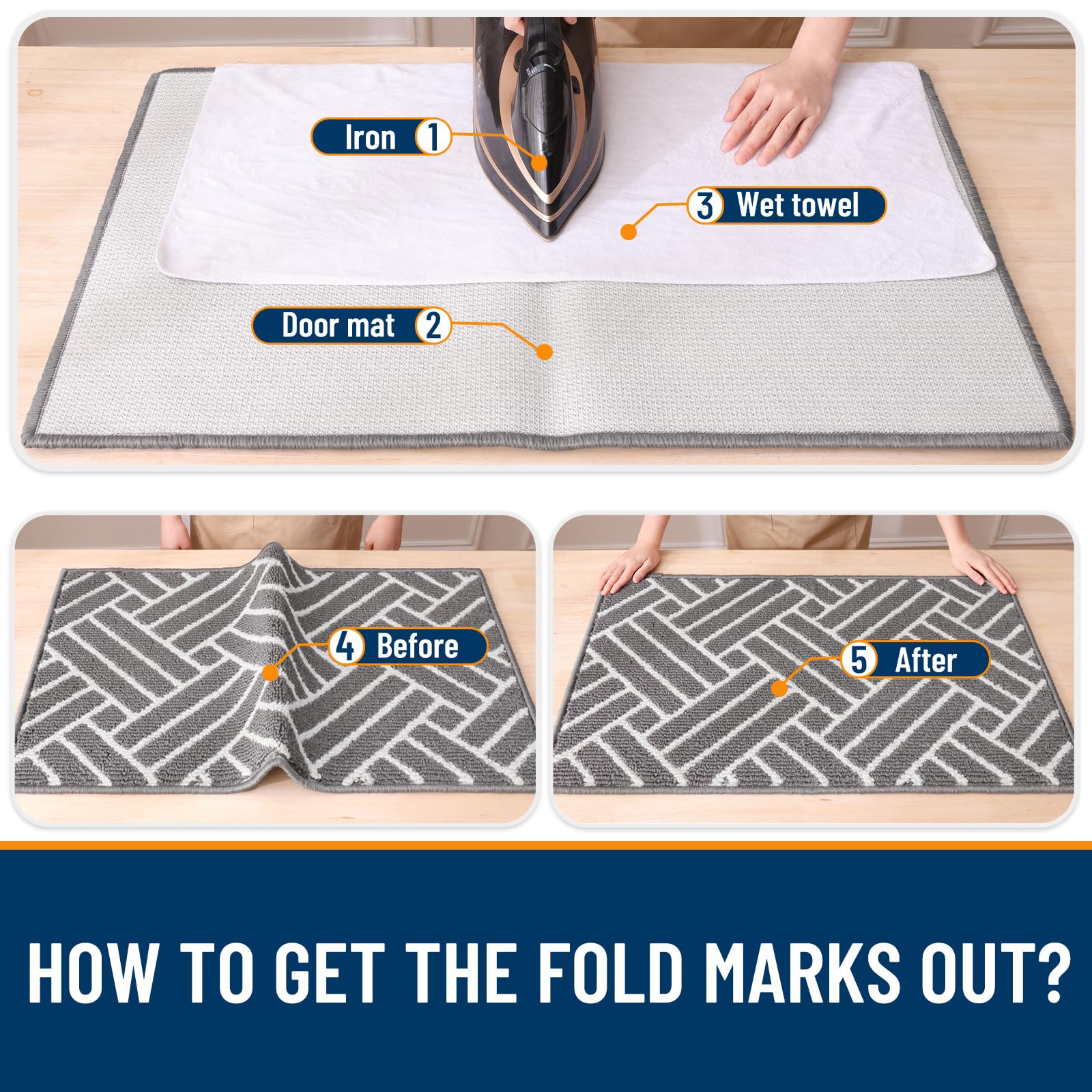 OLANLY Indoor Door Mat 48x32 grey folded for storage