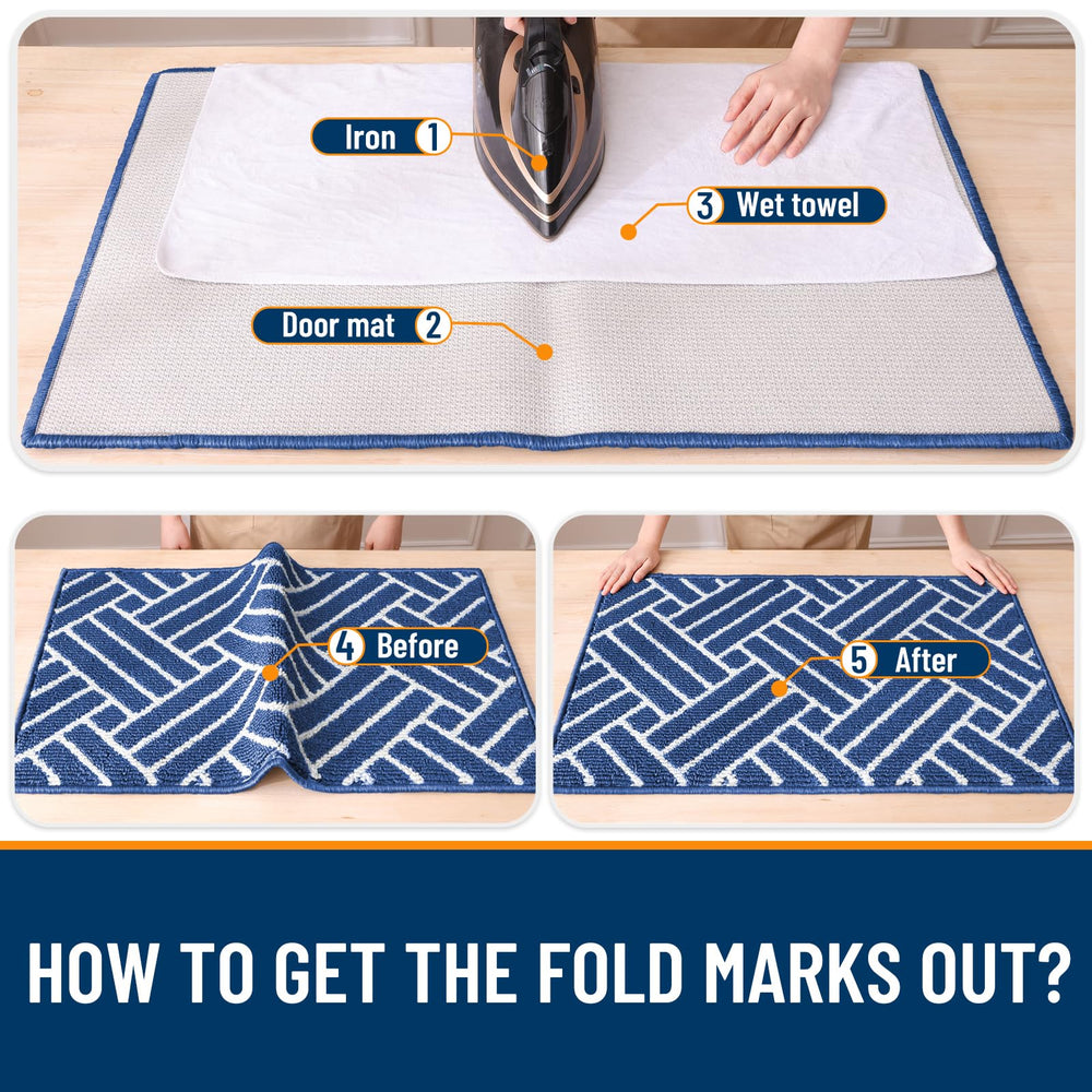OLANLY Indoor Door Mat 48x32 navy rolled up