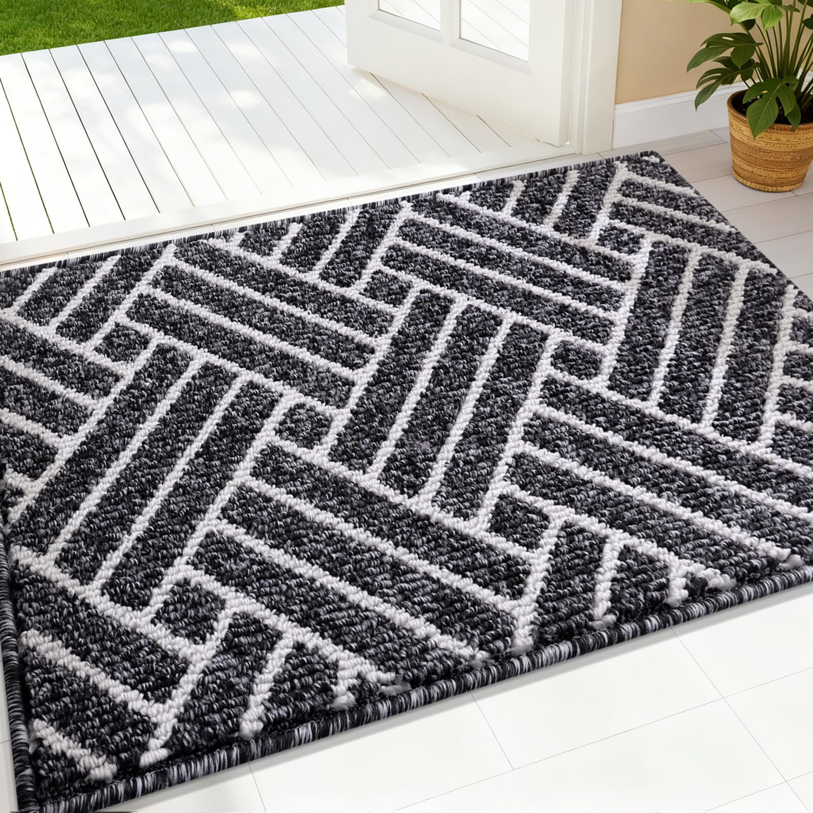 OLANLY indoor door mat front view, black, 36x24 inches