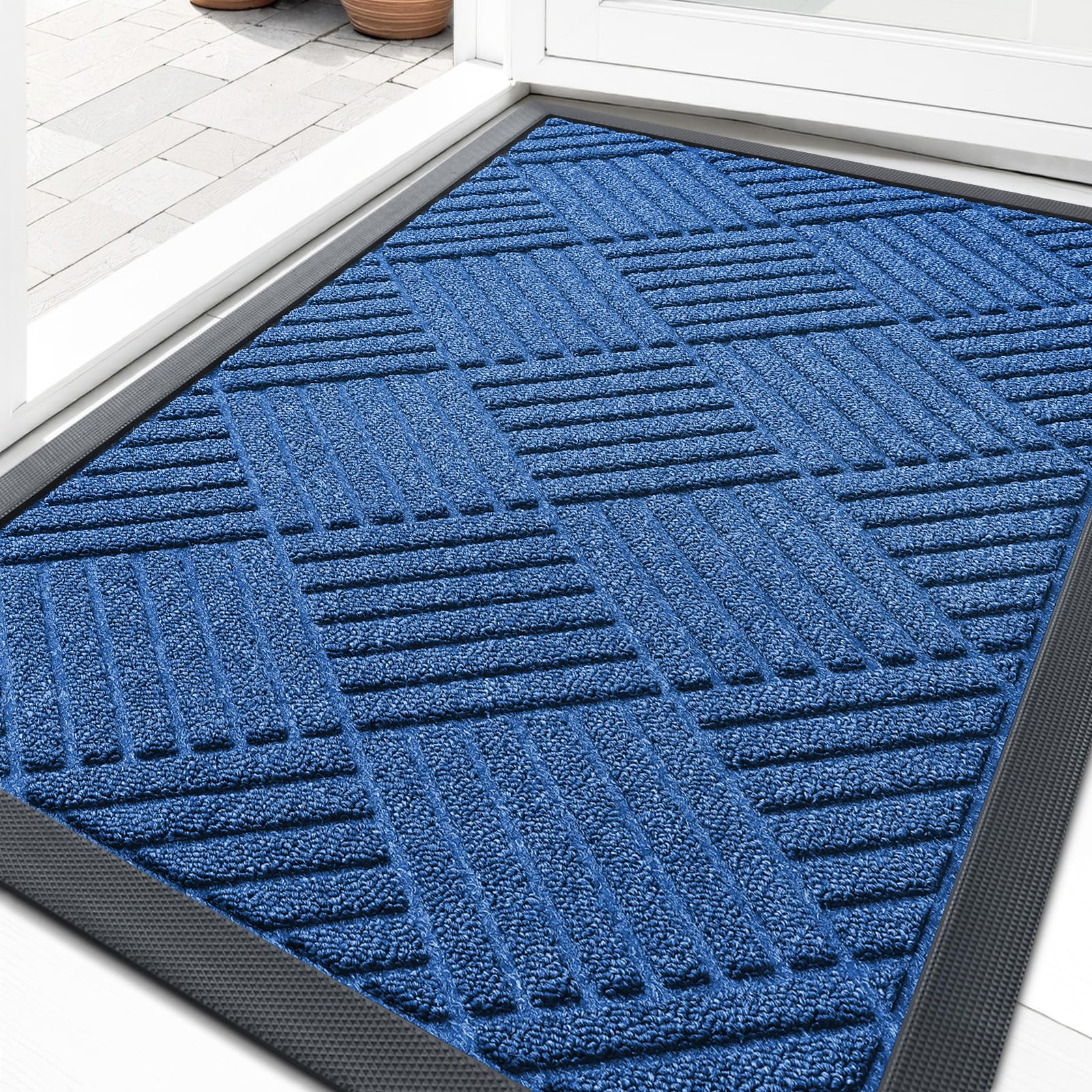 OLANLY Outdoor Doormat 33x21 ocean blue diamond design front view