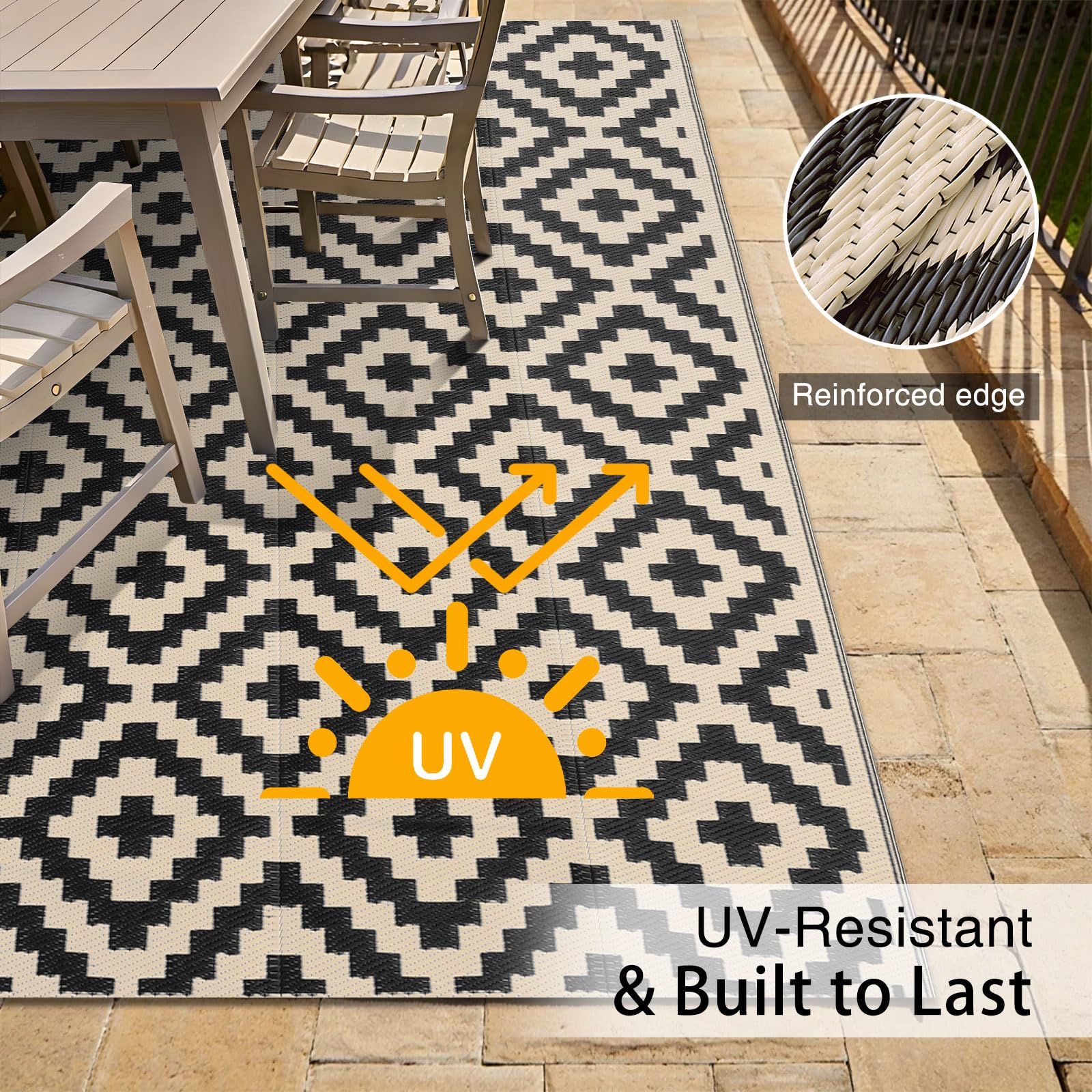 OLANLY Outdoor Rug 4x6 ft with smooth surface underfoot