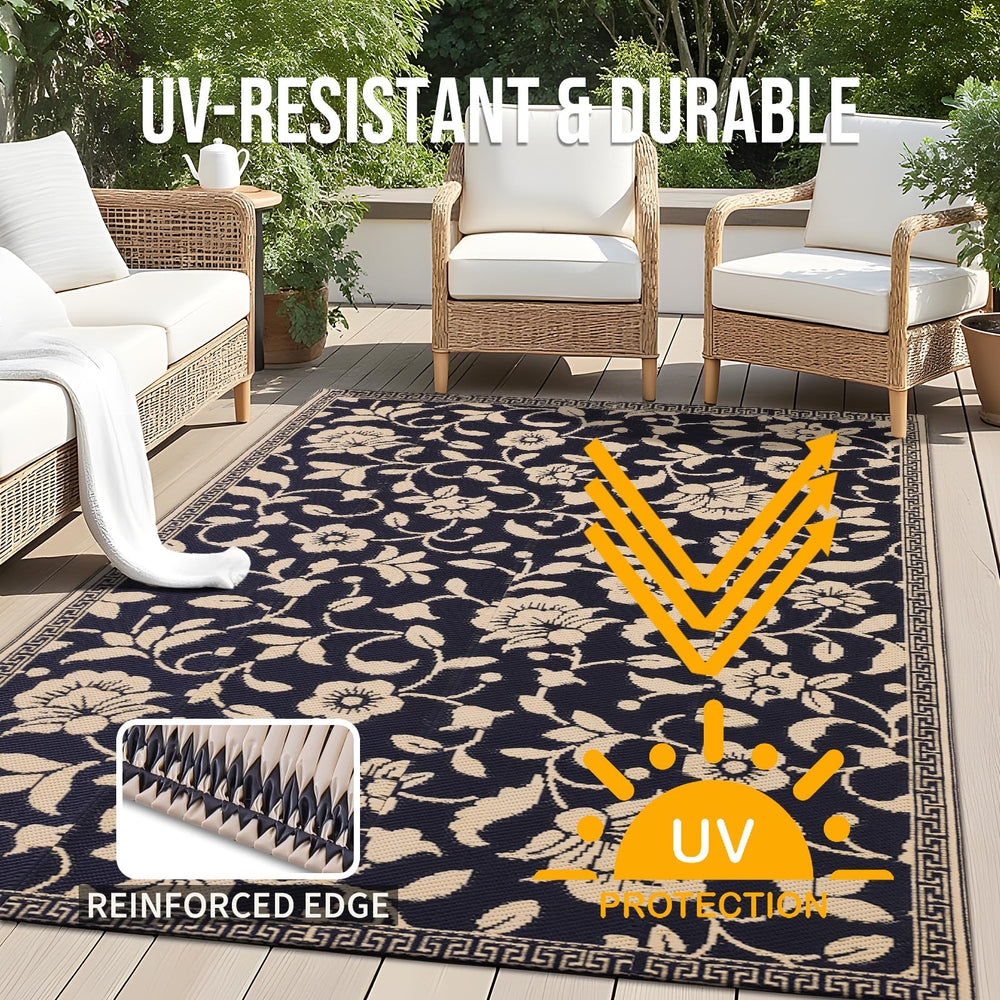 OLANLY Outdoor Rug 5x8 ft close-up of floral design