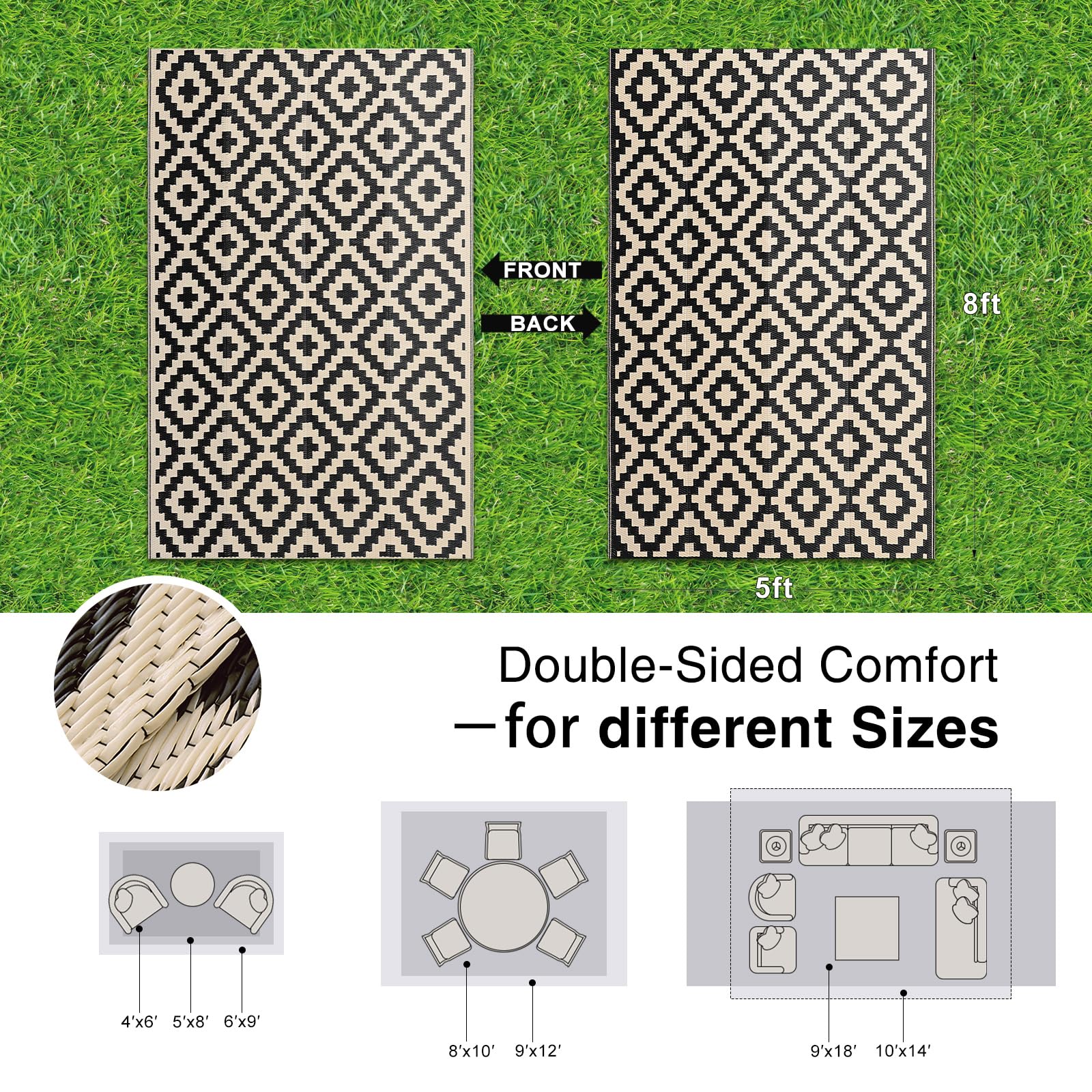 OLANLY Outdoor Rug 5x8 ft folded for easy portability