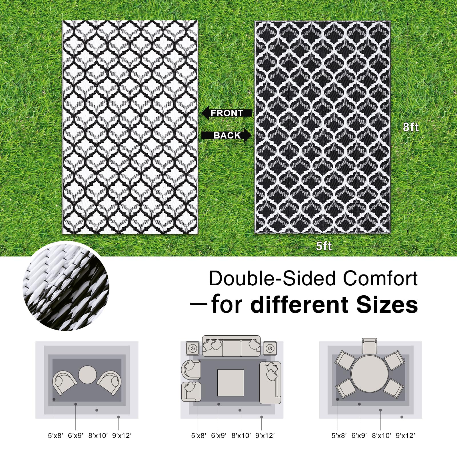 OLANLY Outdoor Rug 5x8 ft folded for easy transport