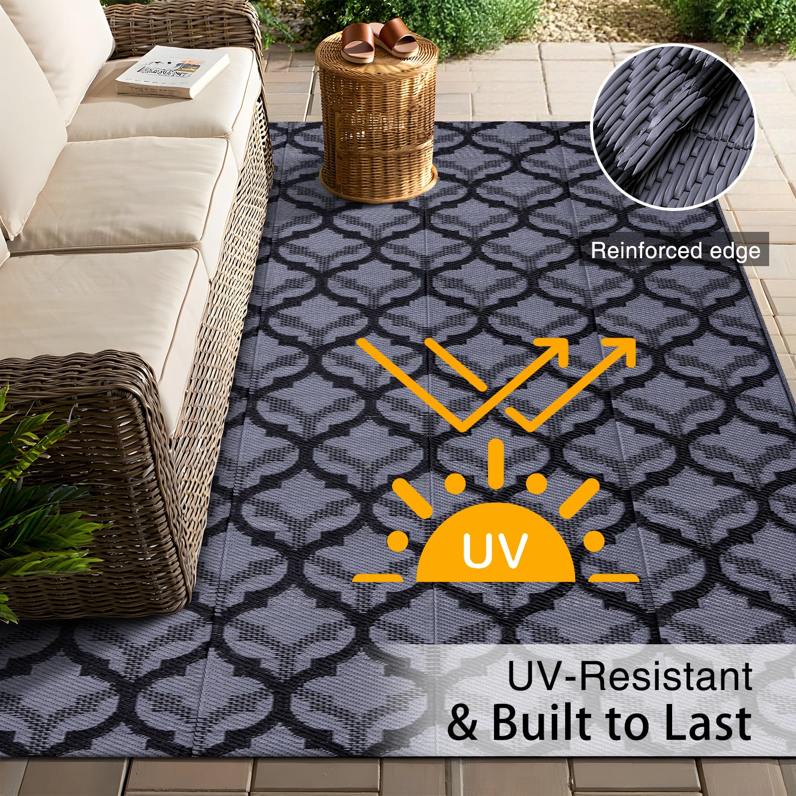 OLANLY Outdoor Rug 5x8 ft in a picnic setting