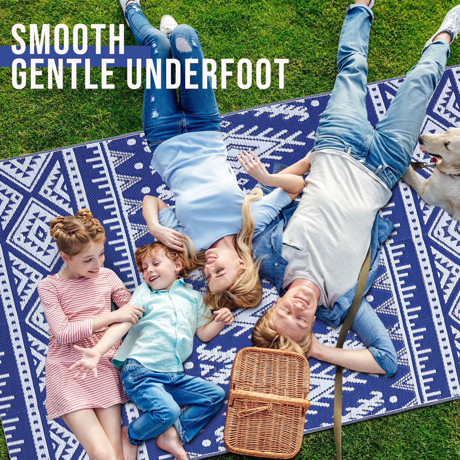 OLANLY Outdoor Rug 5x8 ft in a picnic setup