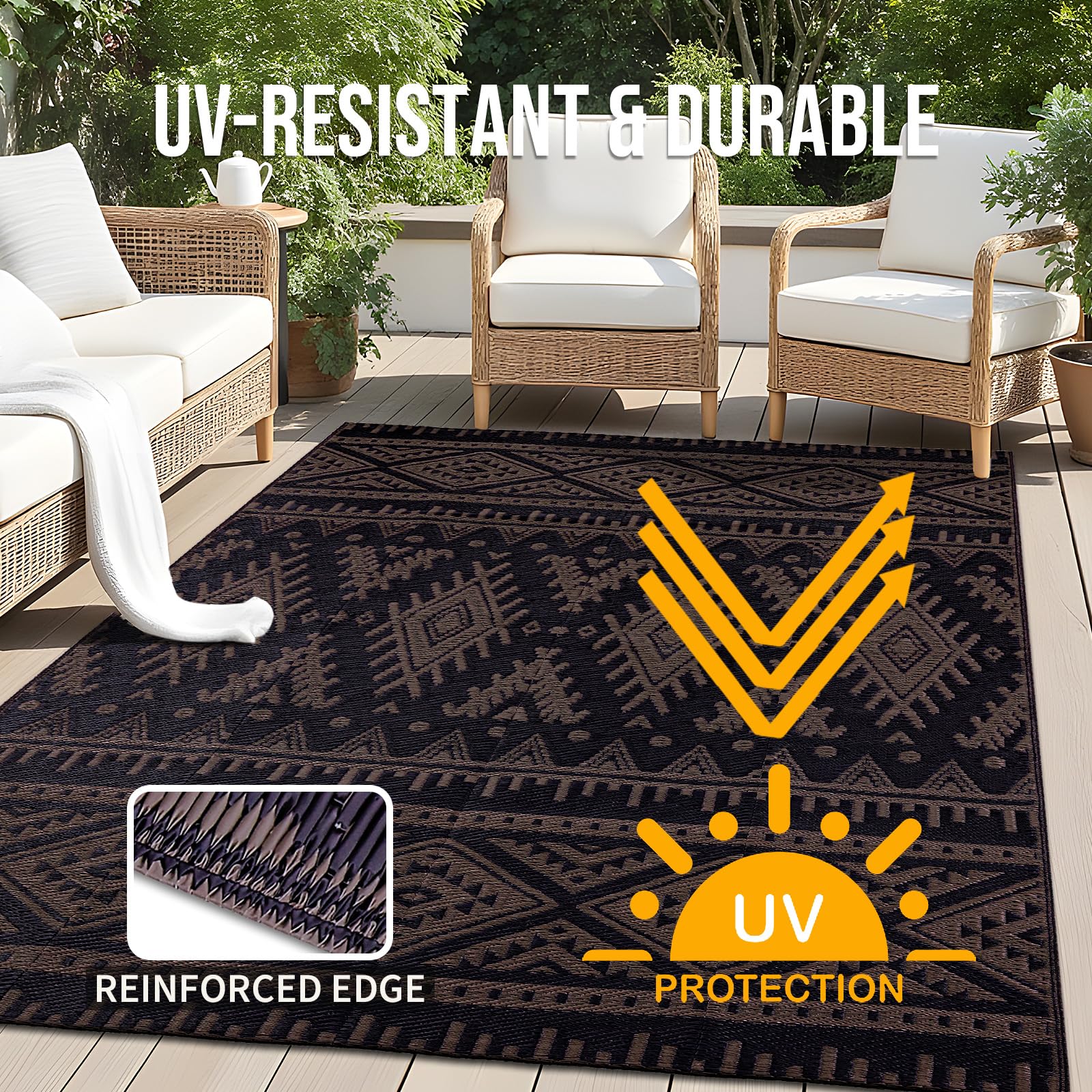 OLANLY Outdoor Rug 5x8 ft in outdoor picnic setting