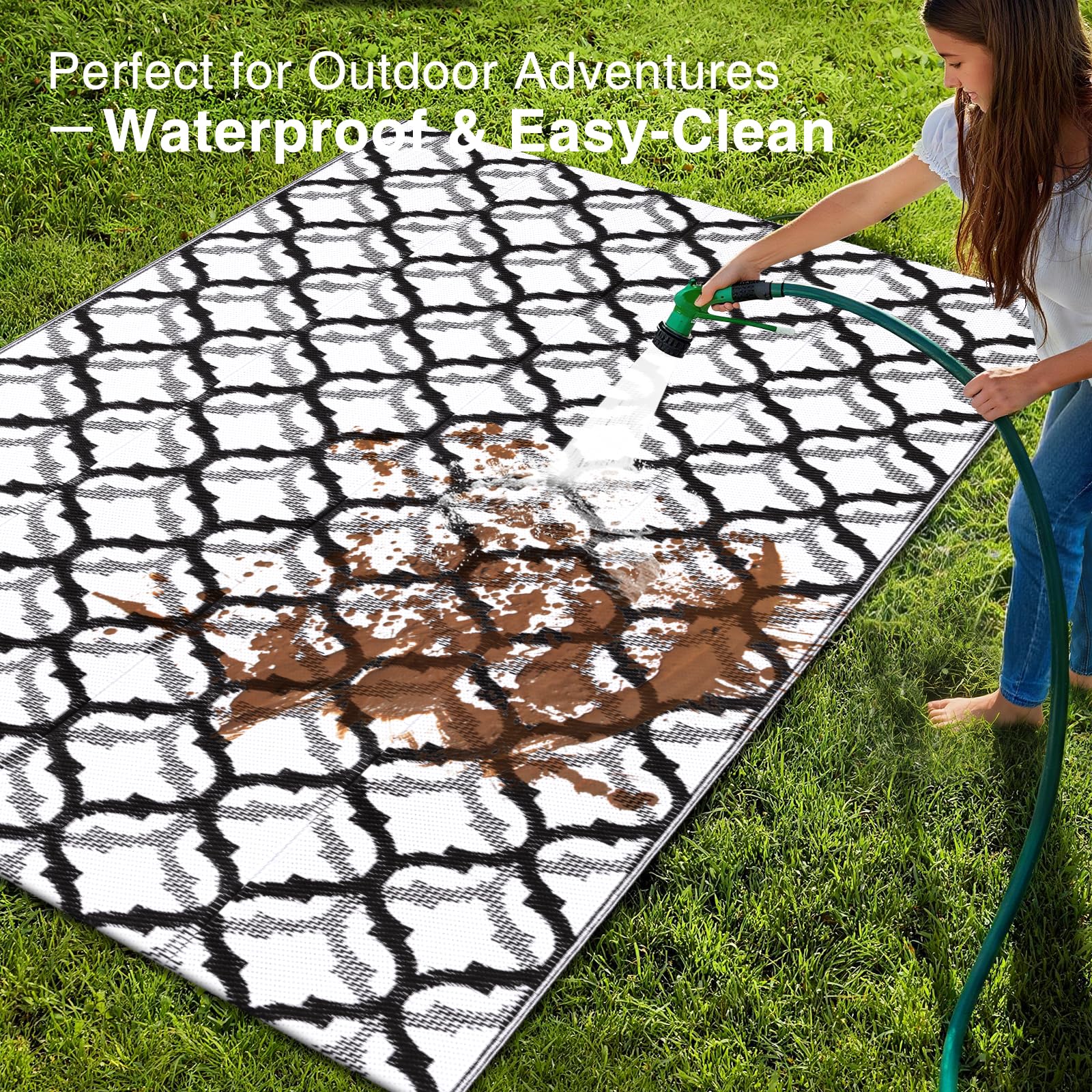 OLANLY Outdoor Rug 5x8 ft on a patio setting