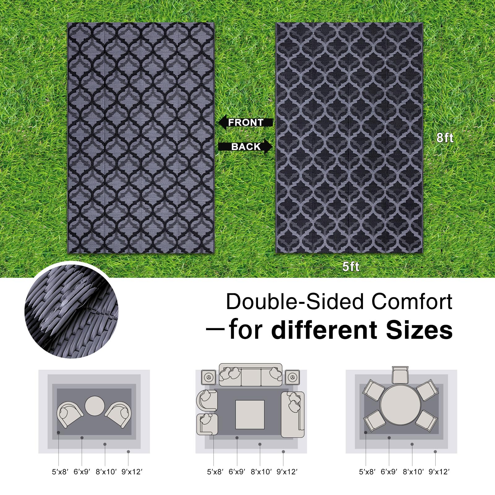 OLANLY Outdoor Rug 5x8 ft reversible side view